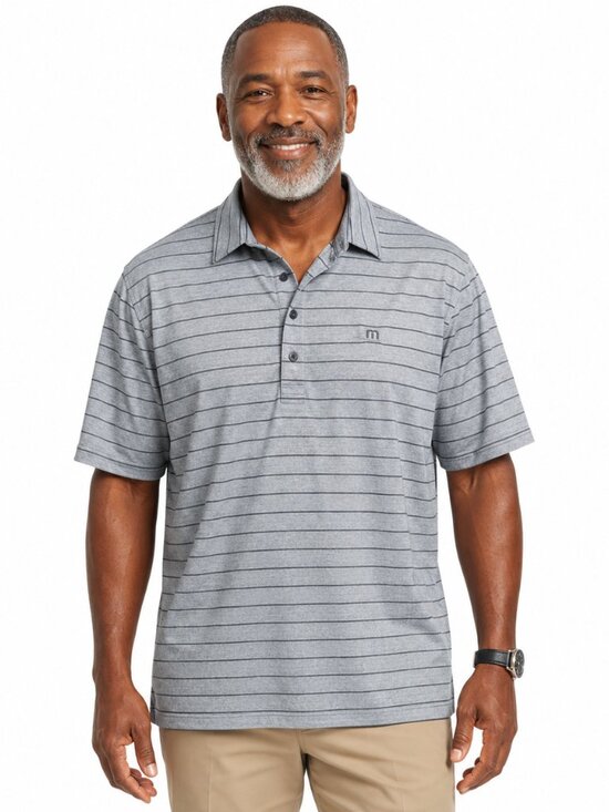 Travis Mathew Other - TravisMathew Mens Gray Striped Performance Golf Polo Shirt Embroidered Logo Sz L